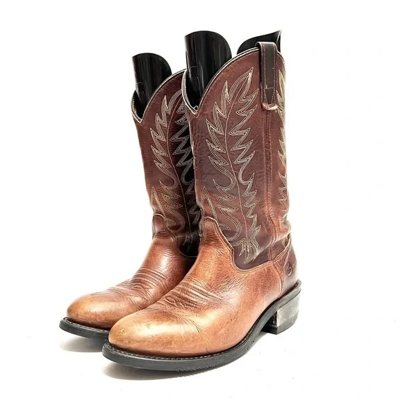 Vintage 1990s men’s brown leather mid calf cowboy work boots